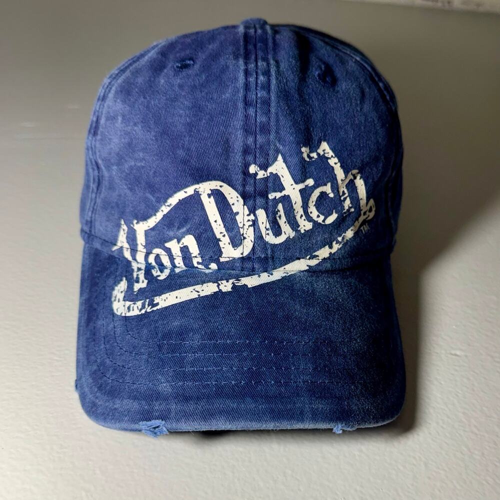 Vintage Von Dutch Blue Distressed Acid Wash Logo Dad Hat Adjustable Baseball Cap